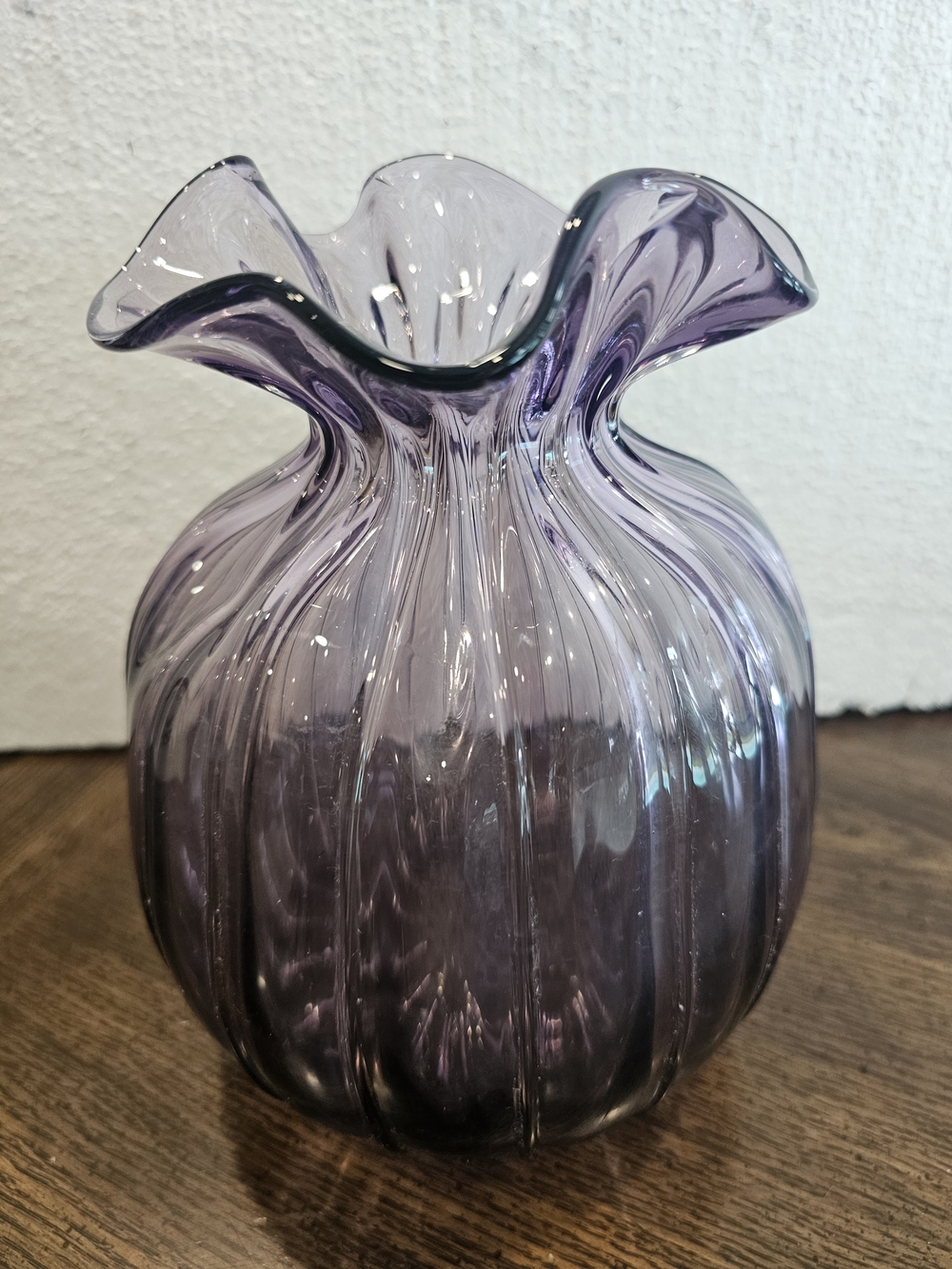 Pilgrim Vintage Amethyst Ribbed Glass Vase, Hand Blown